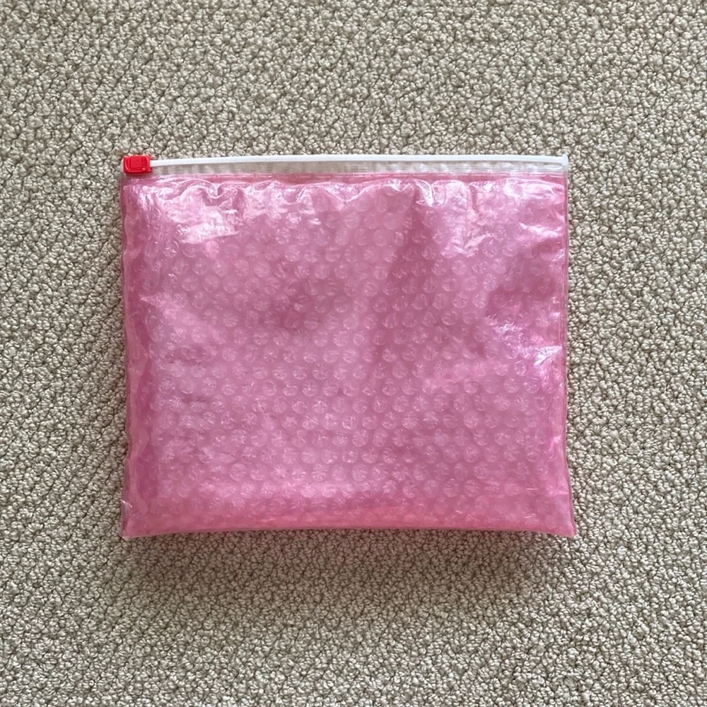 Glossier Bubble Pink Zipper Cosmetic Bag Pouch Slide Closure Like New 10.5” x 9”